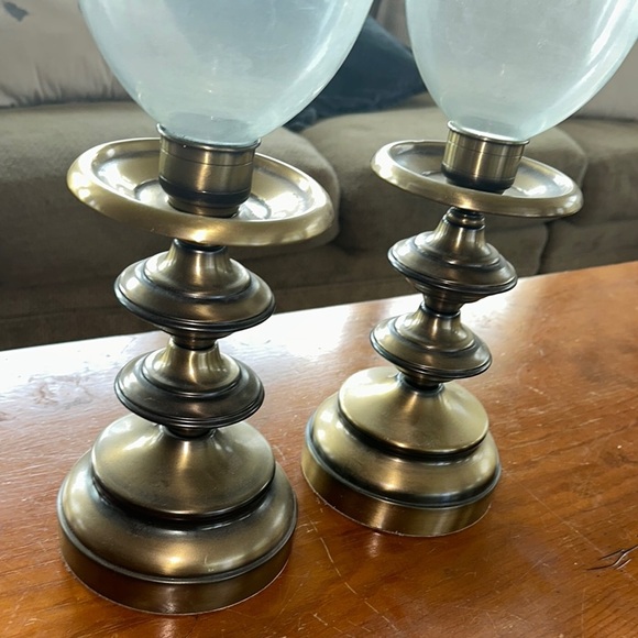 Vintage Brass Hurricane Candle holders Glass Chimney Regency Style - Picture 5 of 9